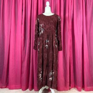 Global Village batik flute player novelty print maxi‎ dress, size Large